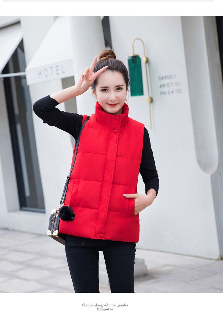 Korean-Style Quilted Puffer Vest For Women – Lightweight Winter Layering Piece With Stand Collar (M-XXXL, White/Black/Red/Pink/Army Green/Gray)_voghion.com