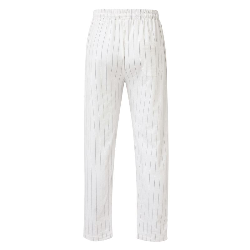 Nuovi pantaloni da uomo a righe verticali con coulisse elastica in vita in cotone e lino pantaloni casual da spiaggia_voghion.com