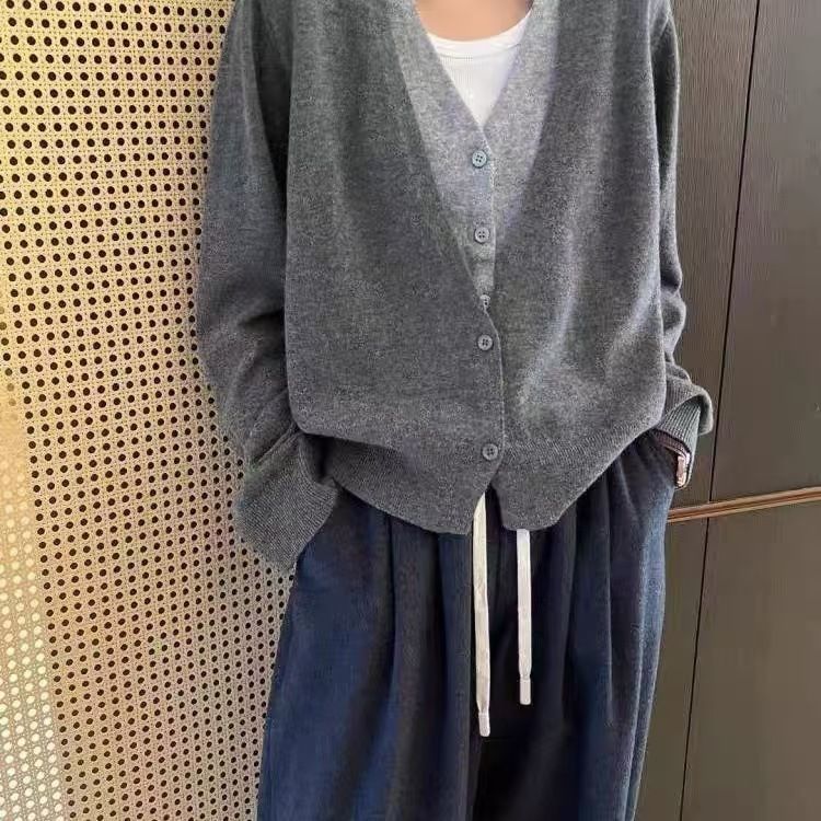 Pull 100 % laine pour femme, col en V, décontracté, deux pièces, tricoté, élégant, en cachemire_voghion.com