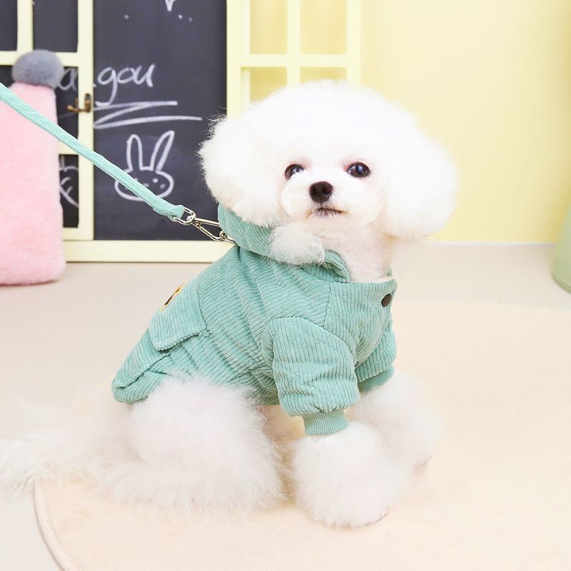 Dog autumn and new Teddy pet clothing winter plush corduroy pull loop two legged cotton clothes_voghion.com