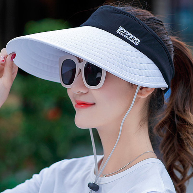 2021 mujeres simples visera de verano sombrero de ala ancha sombrero de playa ajustable protección UV gorra femenina empacable_voghion.com