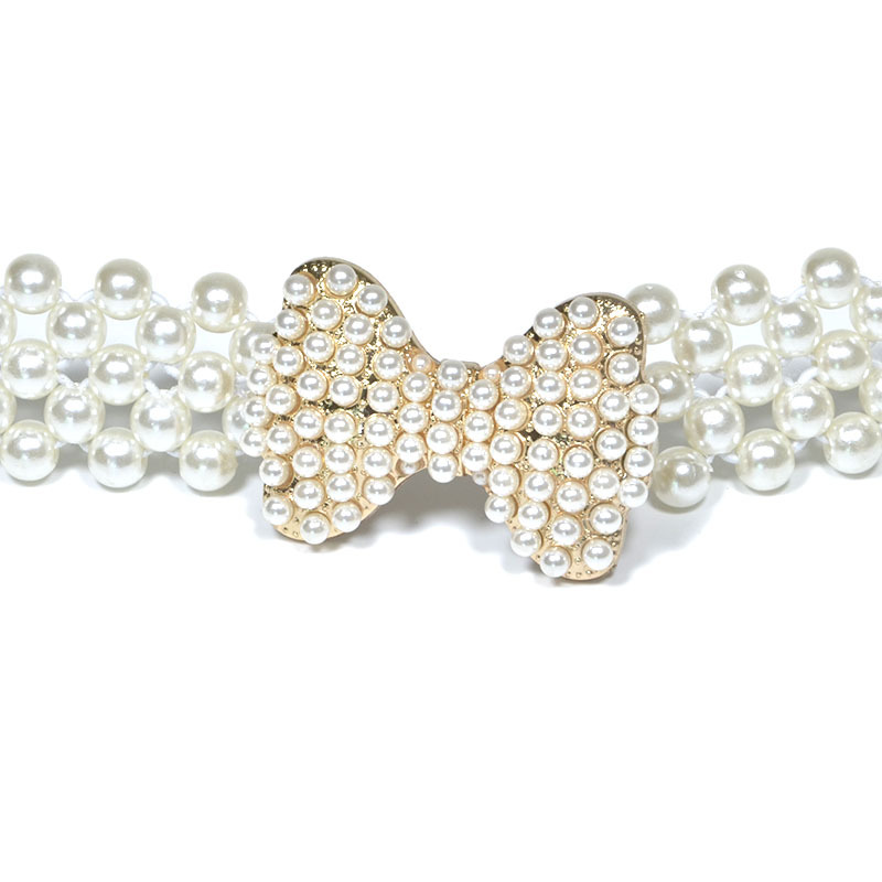 Neuer süßer, mit Strasssteinen besetzter Kettengürtel für Damen mit elastischem, perlmuttartigem schmalen Taillengürtel_voghion.com