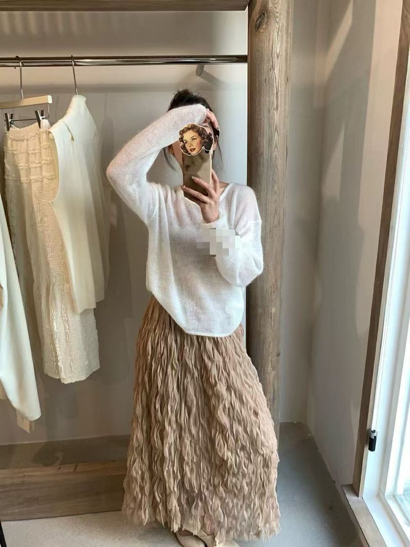 Pull en mohair fin, doux et duveteux, style délicat, pour femme, collection printemps 2025, coupe ample et élégante._voghion.com