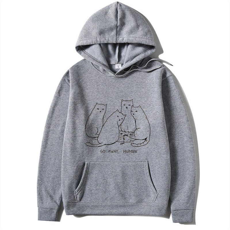 Women's plush sweater plain private cat maid printed kangaroo pocket drawstring printed hoodie_voghion.com