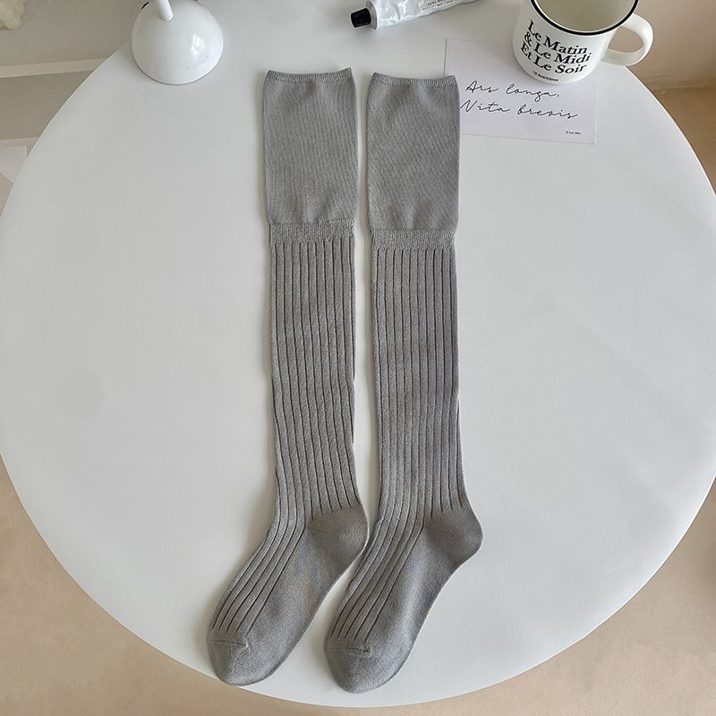 Weiße Patchwork-Overknee-Stiefel für Damen, passende Stiefel aus reiner Baumwolle für Frühling und Herbst, koreanische Socken mit langem Bein, Slouch_voghion.com