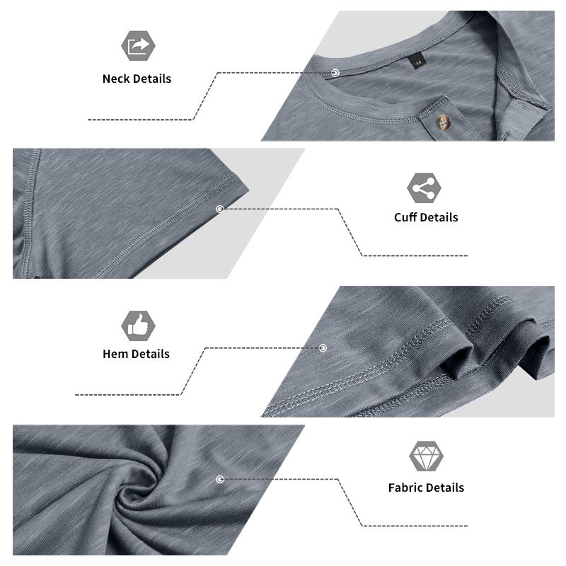 Summer New American Casual Men's Slim Muscle Bamboo Retro Henry Shirt Short Sleeved T Shirt_voghion.com