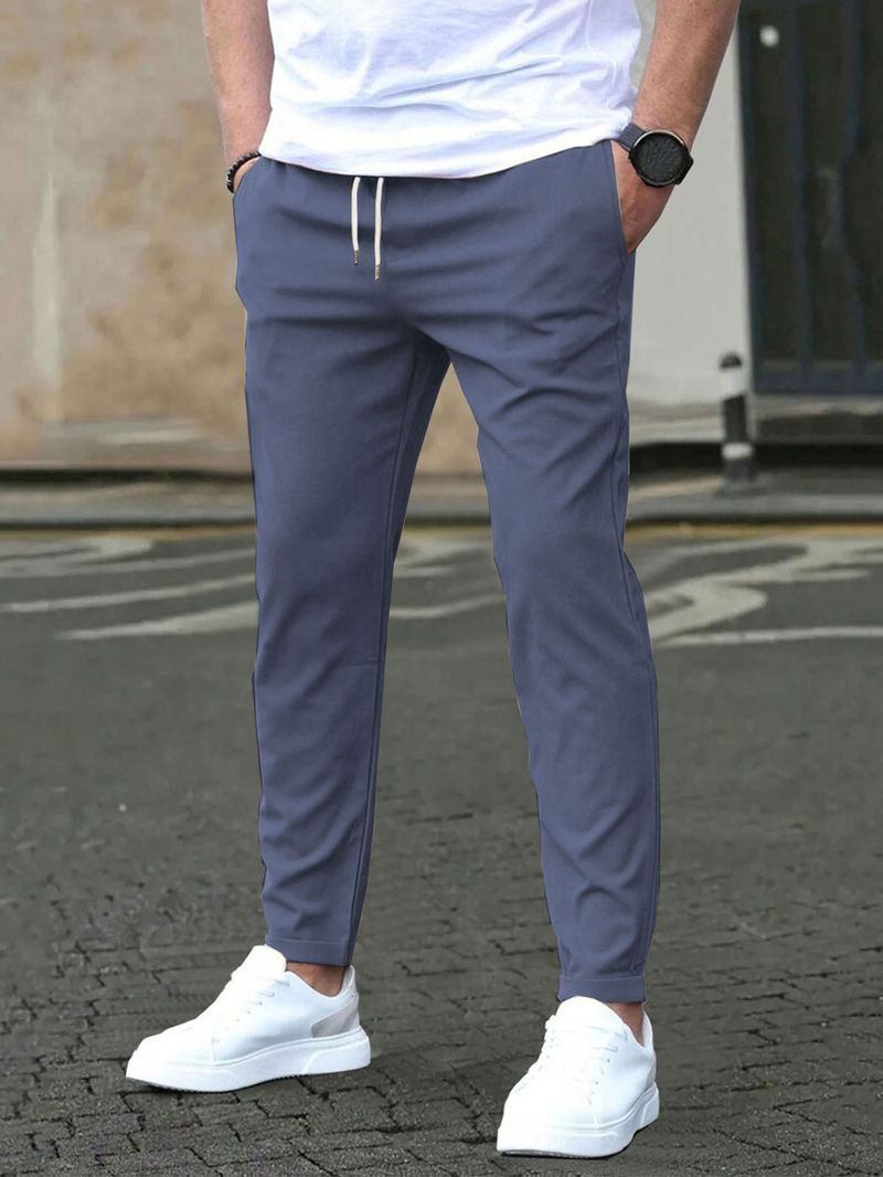 Ubrania męskie Slim Fit Leather Label Nine Point Pants Jednokolorowe spodnie casualowe z kieszeniami_voghion.com