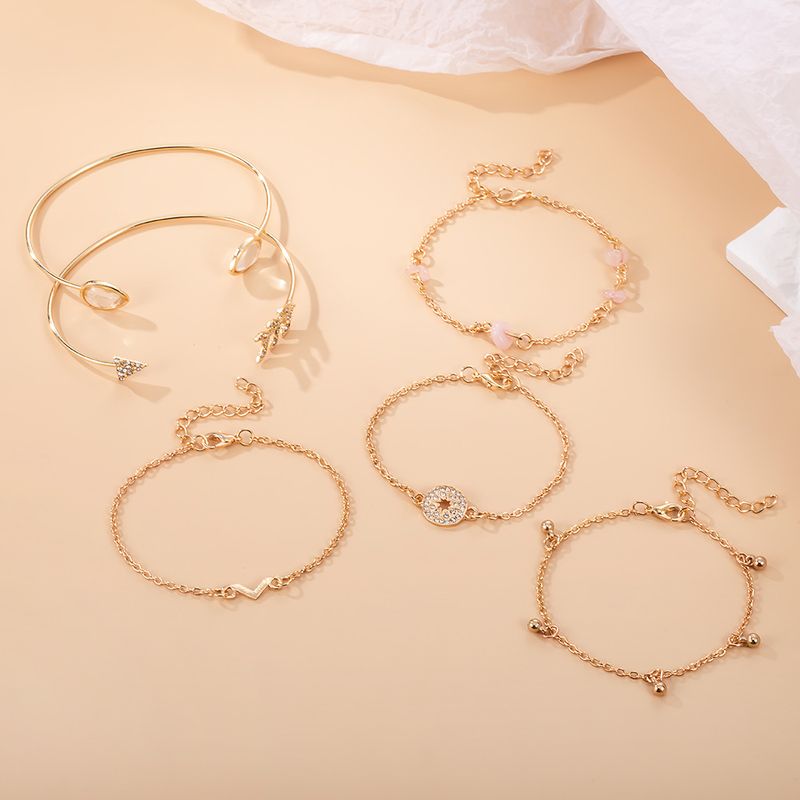 New Style Fashion Gold Dot Dia Pfeil Droplet V-förmiges 6-teiliges Set Handarbeit Offenes Armband_voghion.com