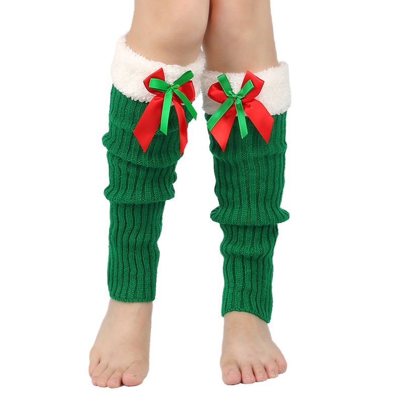 avec des chaussettes de Noël en velours pour femmes, des protections chaudes en tricot pour les jambes et les pieds, des chaussettes poilues à nœud papillon_voghion.com