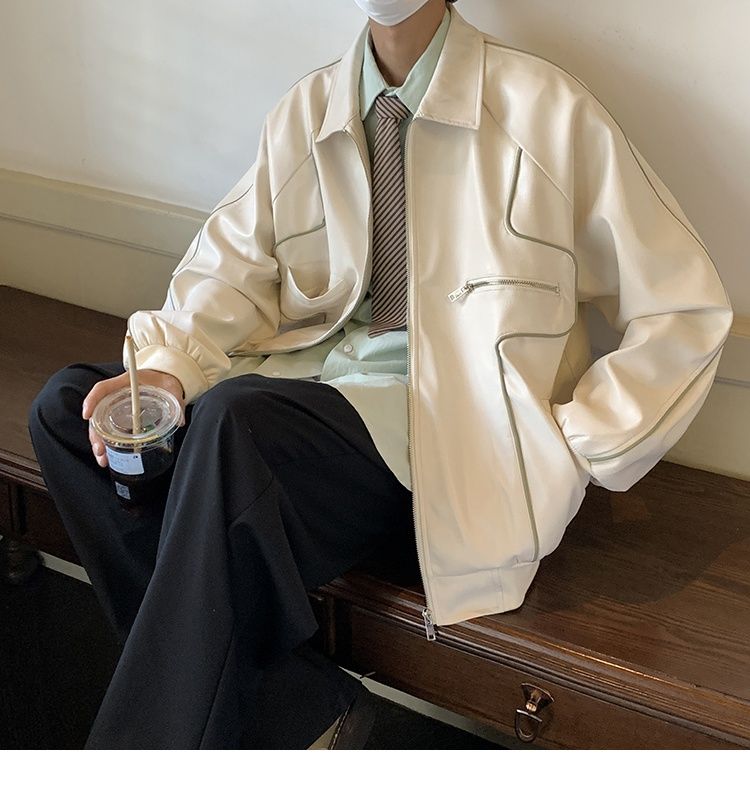 Veste en cuir noir rétro américaine Hue pour homme, collection printemps-automne, idéale pour la moto._voghion.com