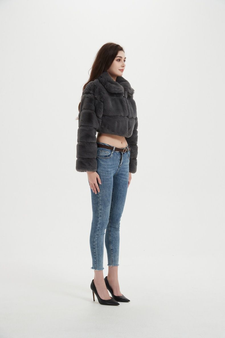 Women's Faux Fur Short Jacket - Cozy & Stylish Winter Outerwear With Faux Rabbit Fur Collar, Lightweight & Warm, Multiple Colors & Styles_voghion.com