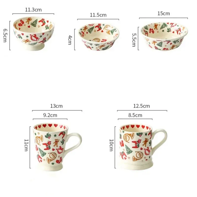 Weihnachtsgeschirr aus Keramik, Schüsseln, Teller, Wasserbecher, Retro-Frühstücks- und Dessertschalen, Kaffeetasse, mikrowellengeeignet, Weihnachtsgeschenke_voghion.com