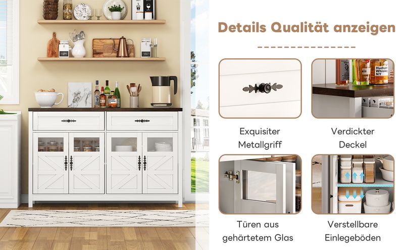 Credenza Weiß 140cm con 4 cassetti, 2 Schubladen, Zeitgenössisches Design_voghion.com