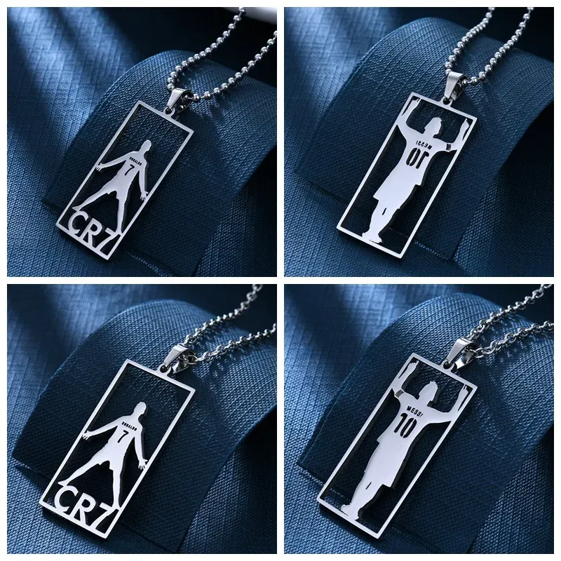 Hot Sales CR7 Stainless Steel Necklace Football Soccer Star Cristiano Ronaldo Leo Messi Pendant Clavicle Charming Jewelry Set_voghion.com