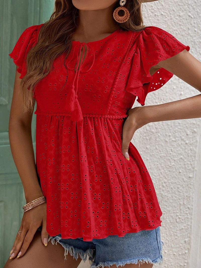 T-shirt à manches longues en jacquard de couleur unie pour femme, vêtement d'Amazon, style feuille de lotus_voghion.com