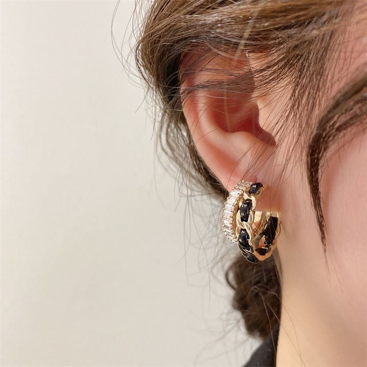 Orecchini eleganti a doppio strato con design a tre strati per celebrità, design di orecchini di lusso leggeri e di tendenza_voghion.com