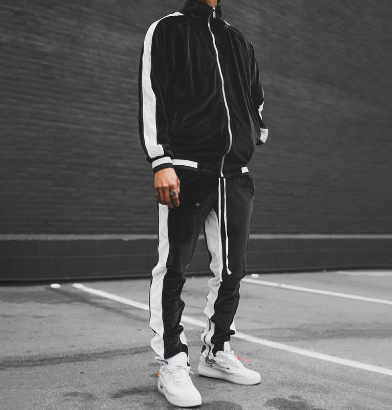 Giacca da uomo sportiva, casual, retrò, in velluto dorato, con colori a contrasto_voghion.com