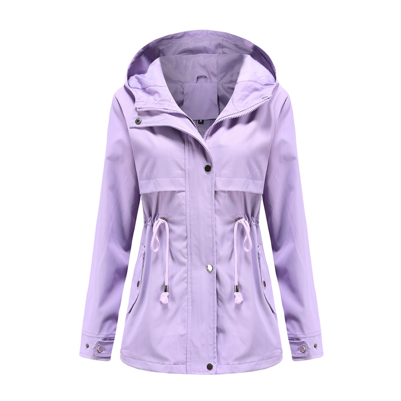 Dameskleding Nieuwe regenjas Halflange jas Met capuchon Dun windjack_voghion.com