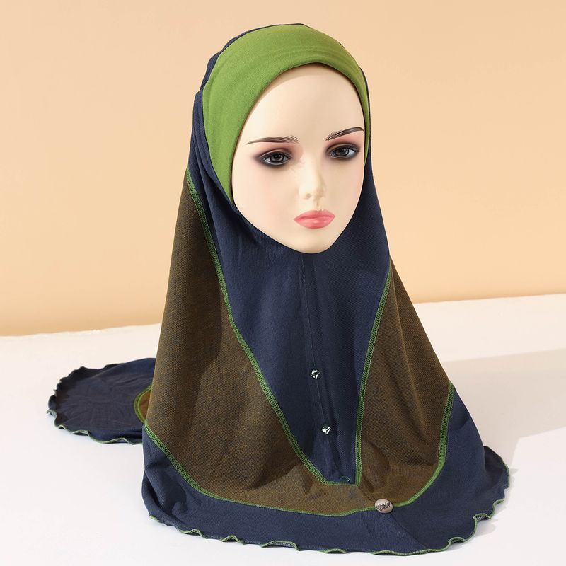 Women's Hijab summer new headscarf denim contrast color stitching style pullover headscarf ladies headscarf_voghion.com