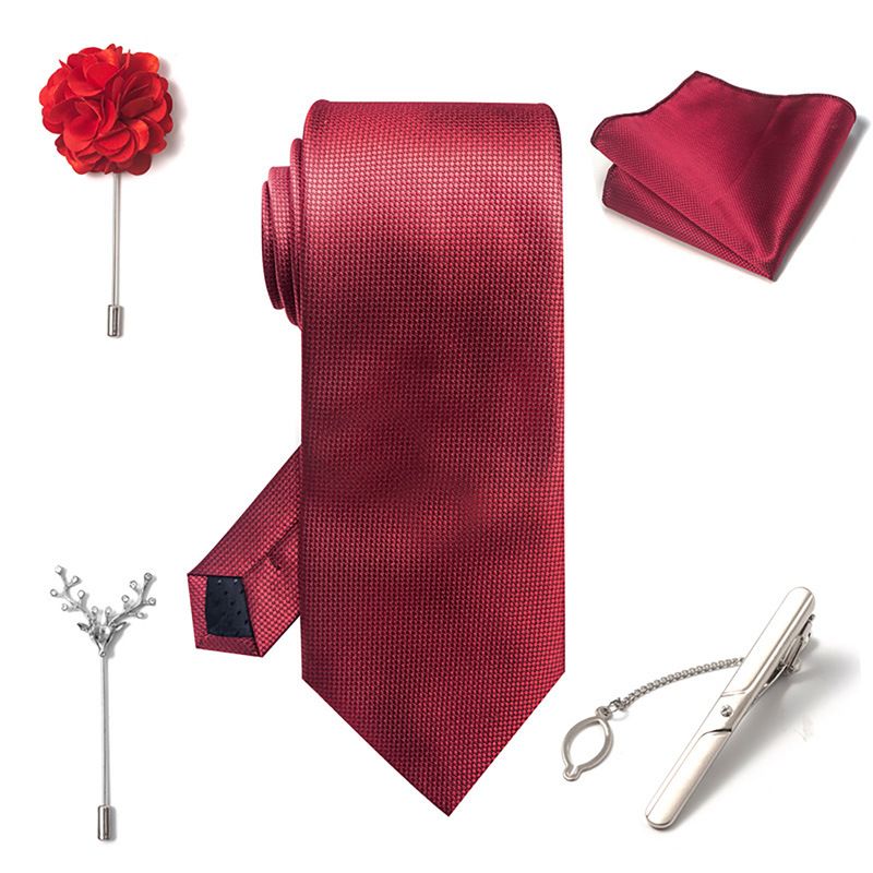 Set da uomo alla moda in tinta unita a righe con anacardi, confezione regalo da 6 pezzi, set con corsetto con fermacravatta e sciarpa quadrata_voghion.com