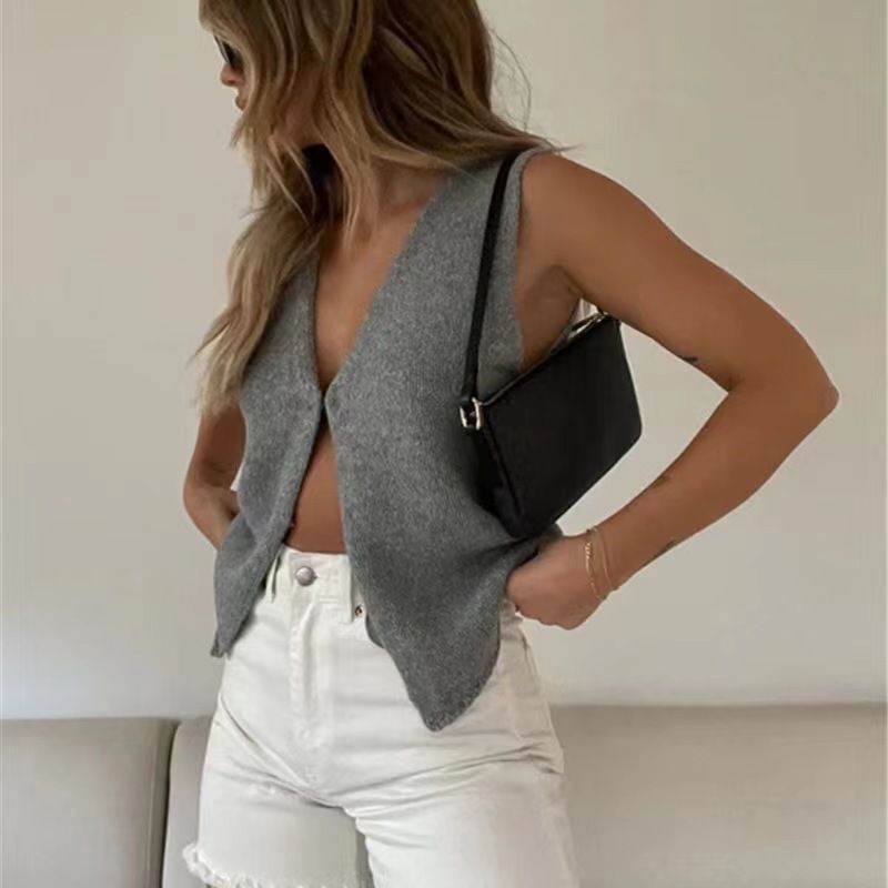 Cardigan tricoté sans manches pour femme, vêtement d'été tendance_voghion.com