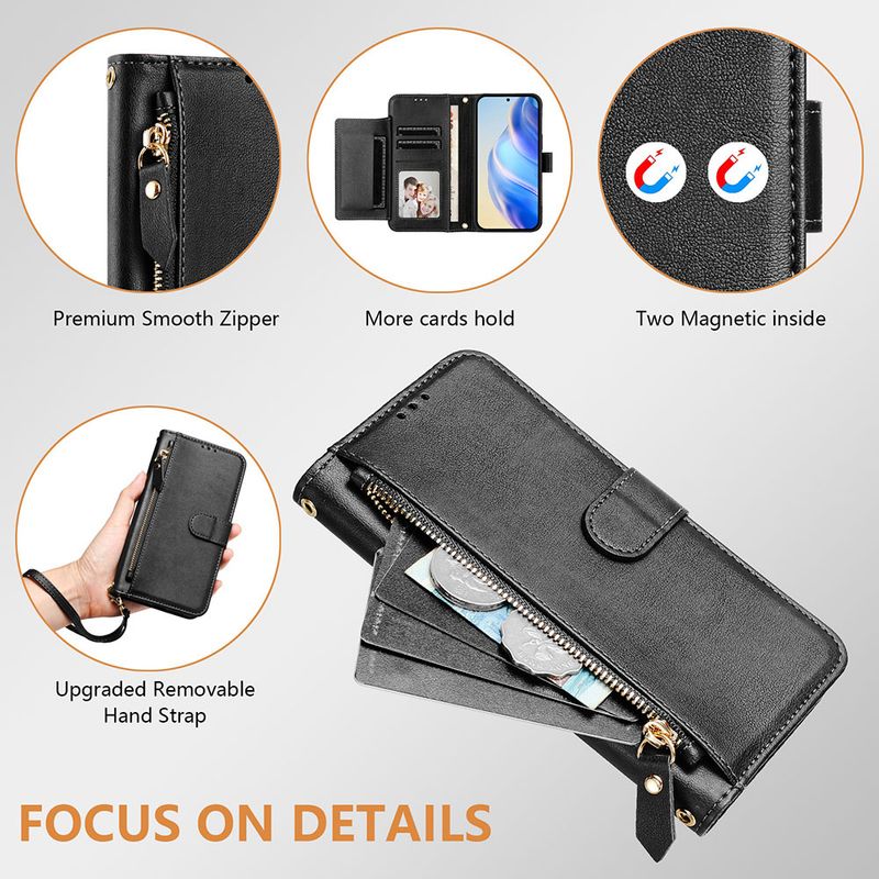 Zipper Multi Card Slots Wallet Flip Cover For Huawei Pura 70 Pro P60 P50 P40 P30 P20 Lite Honor X9 X8 X6 Phone Case With Lanyard_voghion.com