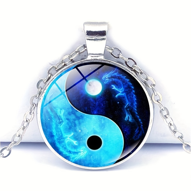 Collana Yin Yang Tai Chi per gioielli da donna Luna Drago Cabochon Ciondolo in vetro Dichiarazione di moda Collana di cristallo Regalo_voghion.com