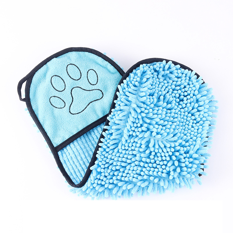 Kæledyrsprodukter: Chenille hundekat badehåndklæde, handske stil scrub håndklæde, absorberende hurtigtørrende badehåndklæde_voghion.com