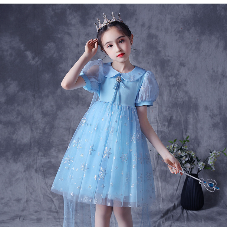 Abbigliamento per bambini Vestito con colletto da bambola per bambine, nuovo stile, abito da principessa Frozen, gonna in rete per feste_voghion.com