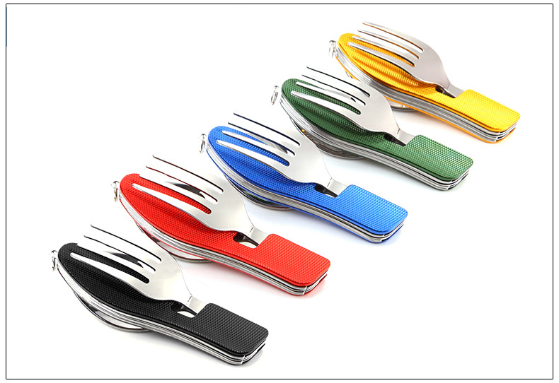 Camping Folding Knife, Fork And Spoon Combination Stainless Steel Cutlery Knife And Fork Multifunctional Knife Disassembly And Assembly Cutlery_voghion.com