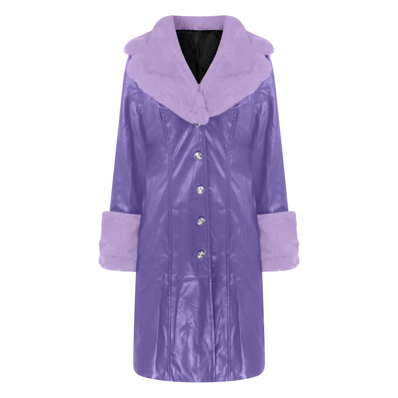 Dames PU-jas met revers en lange rits_voghion.com