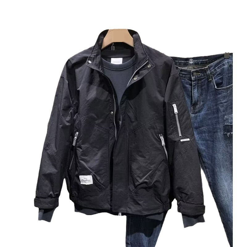 Herrenbekleidung Herren Slim Fit Reißverschluss-Kapuzenjacke Leichtes Polyester Casual Streetwear Frühling Herbst Oberbekleidung Grün Schwarz_voghion.com