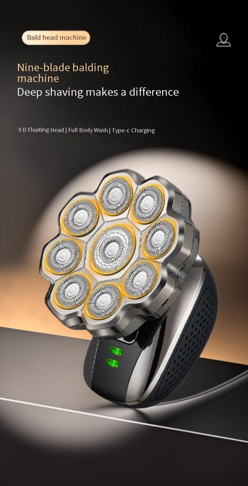 Elektrorasierer für Männer, 7/9-Klingen-Rotationskopf, Nass-/Trockenrasur, Ultraleise (unter 36 dB), Über 60 Minuten Laufzeit, Wasserdichtes und schwimmendes Design_voghion.com