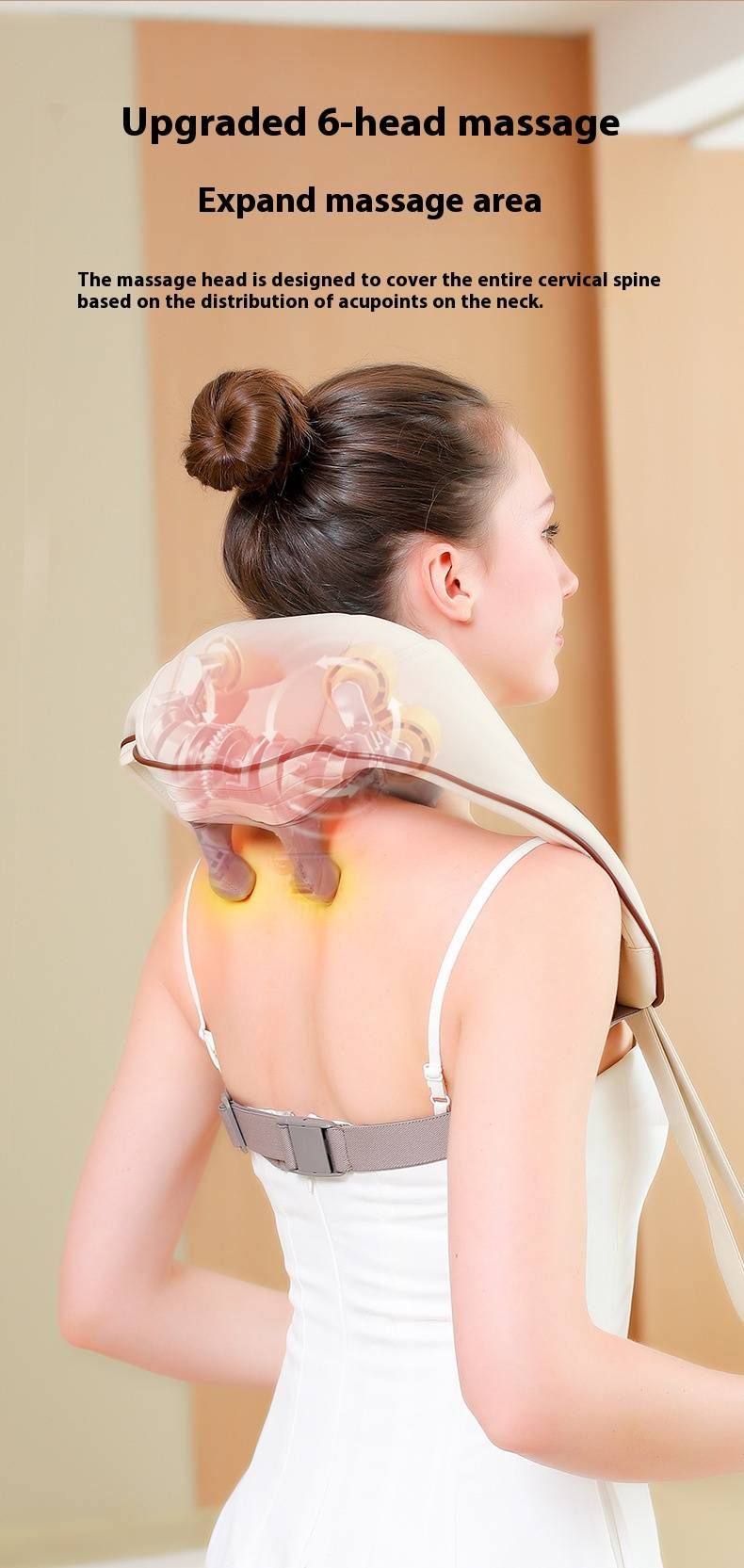 Professionele nek- en schoudermassager met 6 kneedpunten, 3 snelheidsniveaus en verwarmingsfunctie - Draagbare Shiatsu-massagepad voor thuis/op kantoor_voghion.com
