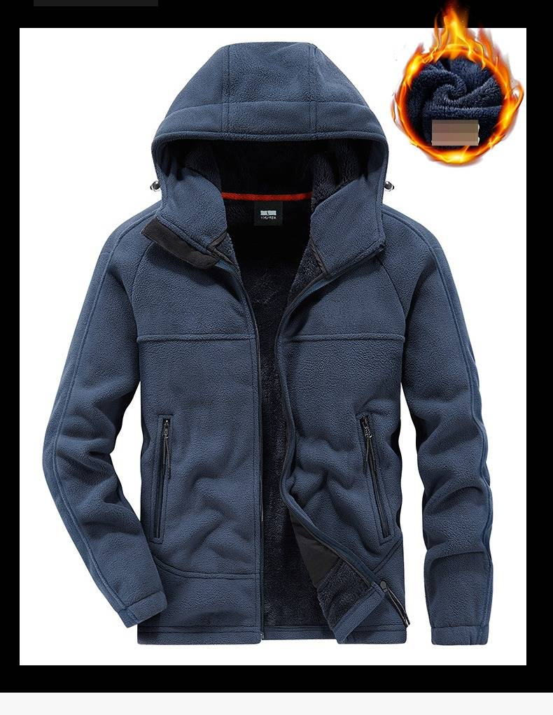 Giacca in pile da uomo con cappuccio - Felpa invernale calda con cerniera, fodera in morbido sherpa, antivento, casual_voghion.com