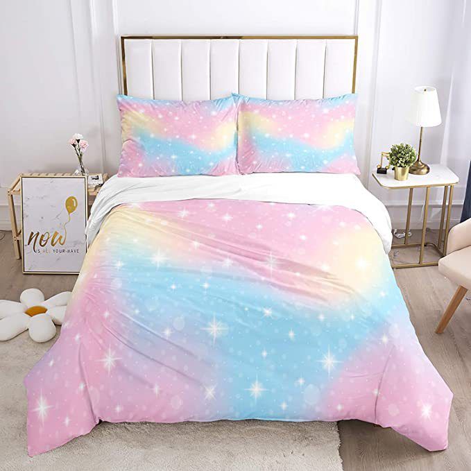Set da tre pezzi per ragazze serie rosa con set trapunta con stampa digitale 3D, lenzuolo e accessori per la biancheria da letto_voghion.com