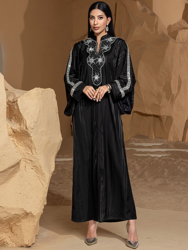 Robe à manches perlées en riz doré tissé haut de gamme_voghion.com