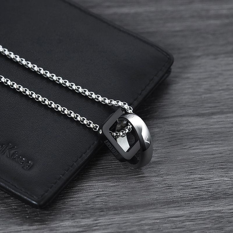 Collana da uomo con doppio anello in acciaio inossidabile - Gioiello con ciondolo ipoallergenico e resistente per l'uso quotidiano, catena regolabile da 60 cm_voghion.com