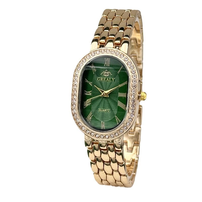 Orologio al quarzo con quadrante ovale romano con intarsi di diamanti, di lusso, alla moda da donna GREALY_voghion.com