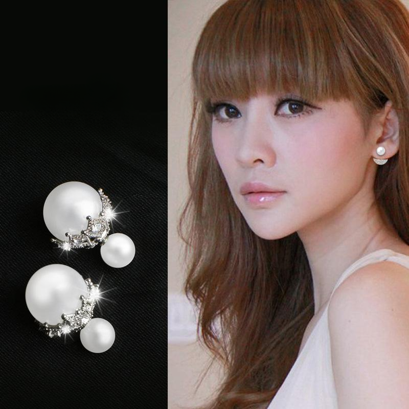 2 Colors-Red White Double-sided Pearl Earrings, S925 Silver Earrings for Women, Fashion Jewelry, Ear Studs_voghion.com