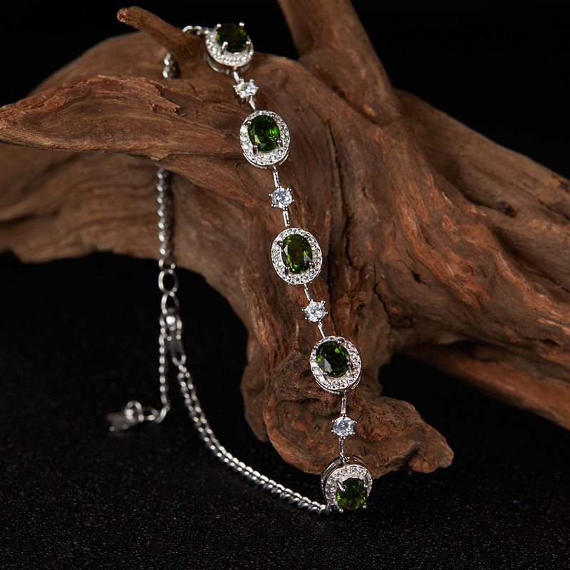 Schmuck S Reines Silber Natürlicher Granatapfel Topas Diopsid Edelstein Armband Für Frauen_voghion.com