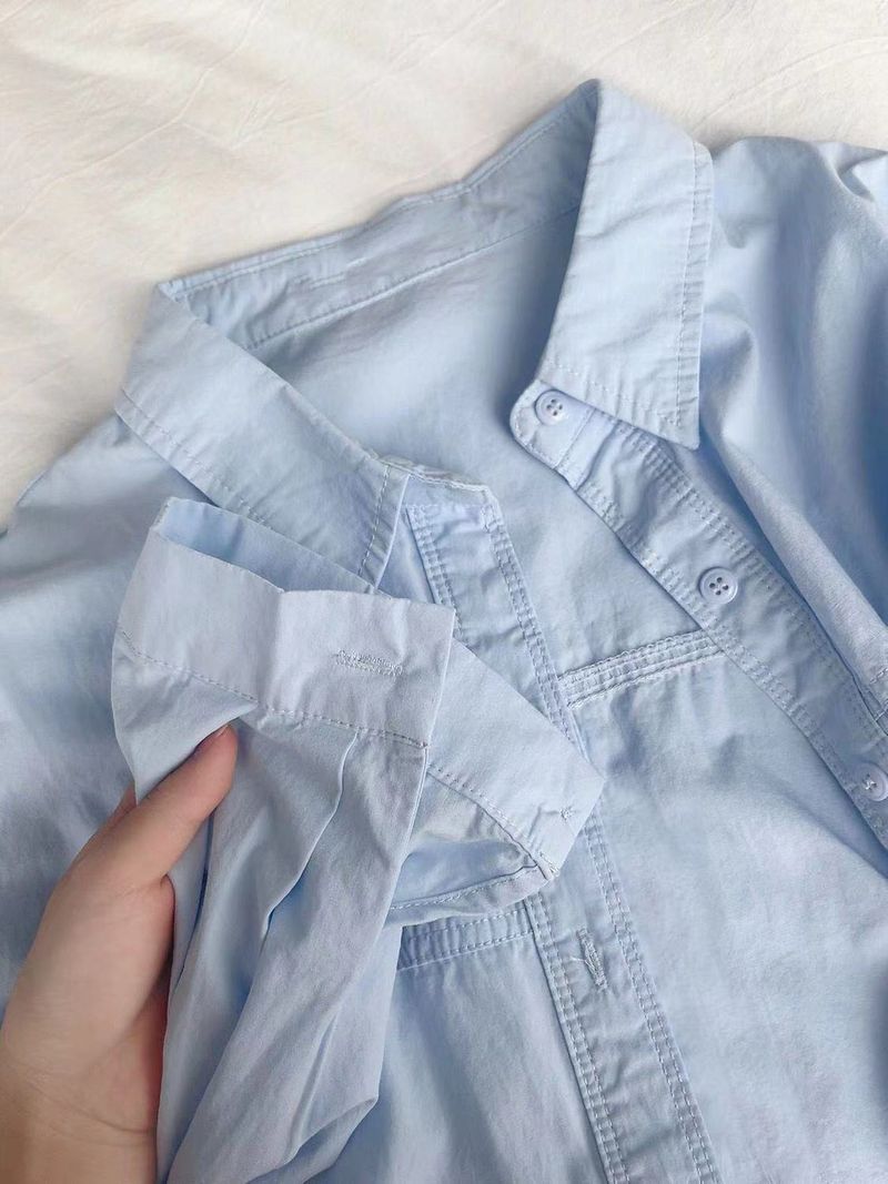 Robe en coton bleu clair style forêt pour femme, idéale pour le printemps et l'automne, coupe ajustée et polyvalente, taille S. Épaules classiques._voghion.com