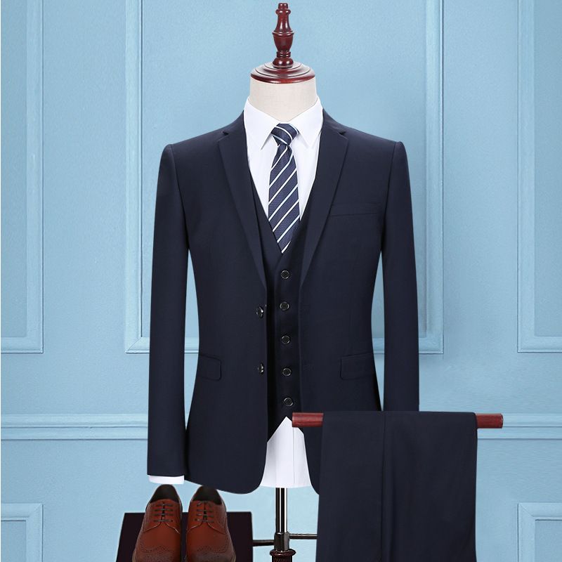 CT Silbergraues Set für Männer, dreiteiliger Anzug im koreanischen Stil, Slim Fit, Business-Abendgarderobe, Trauzeugen, Bräutigam, Hochzeitsanzug_voghion.com