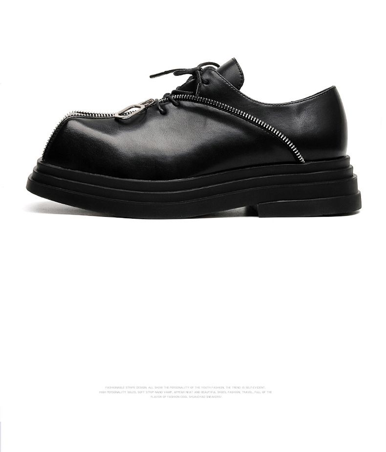 Chaussures Buffny en cuir à semelle épaisse et bout carré pour homme, avec fermeture éclair – Chaussures décontractées style punk gothique pour homme_voghion.com