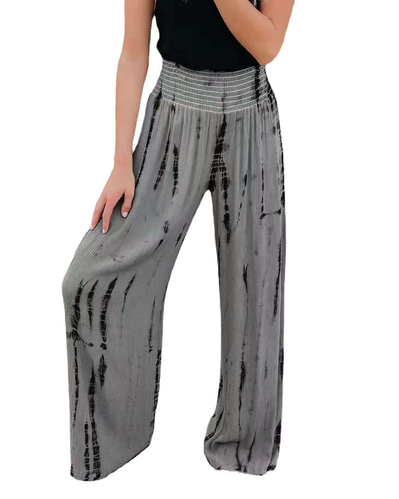 Pantaloni nuovi da donna Pantaloni larghi a gamba larga con tasca elastica stampata moda estiva_voghion.com