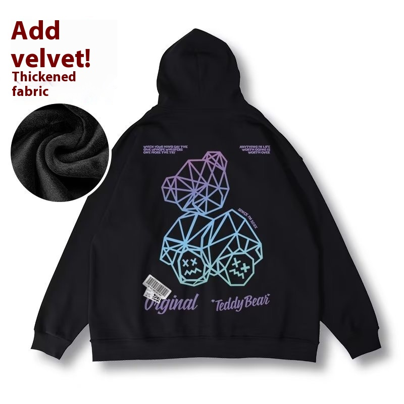 Oversize autumn winter loose and oversized hooded plush zippered cardigan, chubby hoodie, men's trendy jacket_voghion.com