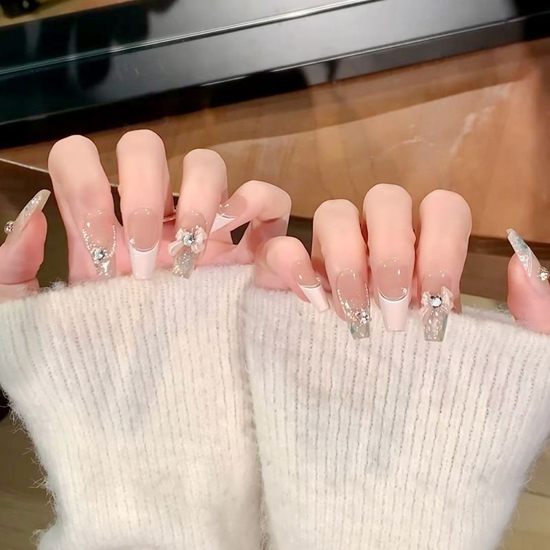 Nœud papillon français, chaîne de perles, autocollant pour ongles, lot de 24 pièces, printemps et été_voghion.com