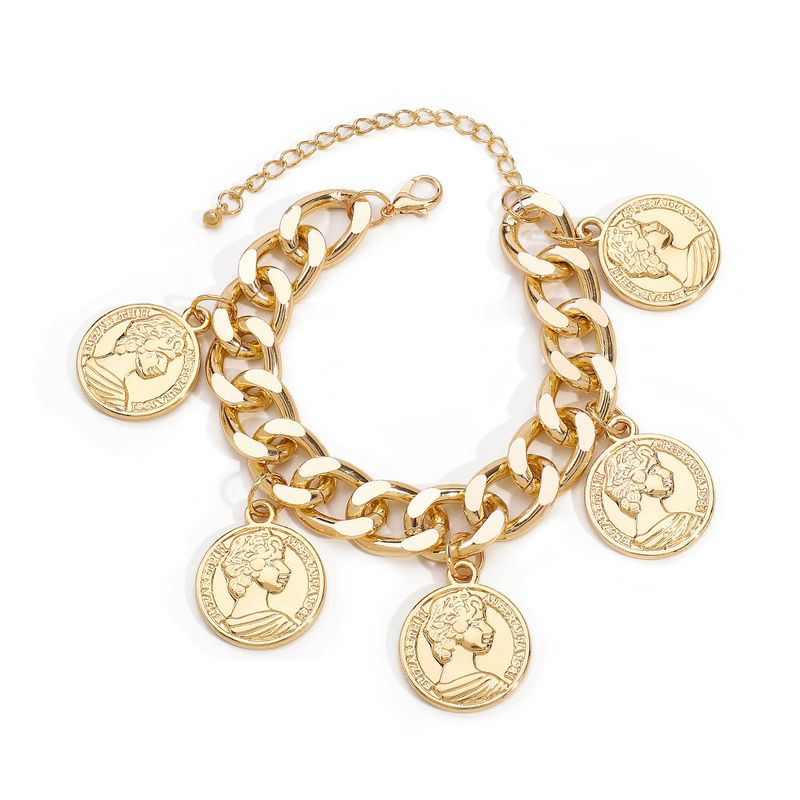 B1255 Bracciale a catena spessa per donna, accessorio geometrico esagerato in stile punk hip-hop con moneta ritratto_voghion.com