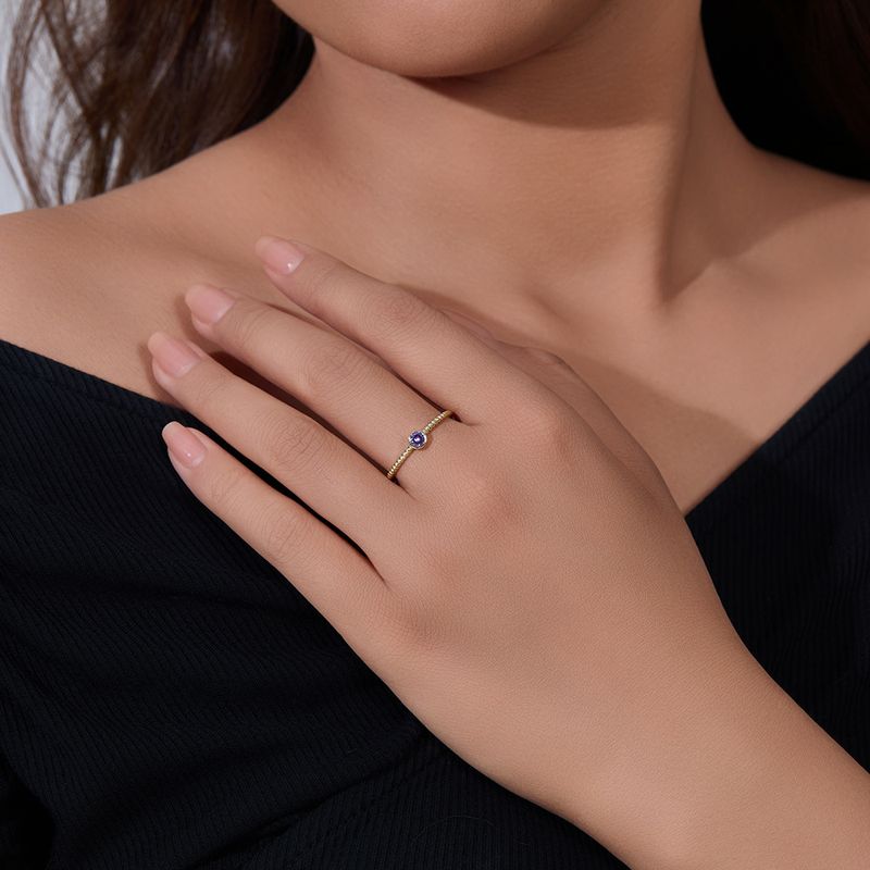 Anello da donna in argento sterling S925 con ametista e zircone, semplice, leggero, di lusso, alla moda, con indice impilabile, anello coordinato per il mignolo._voghion.com