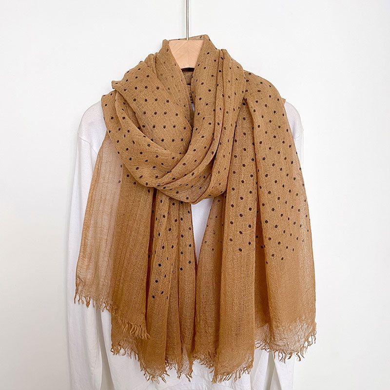 High-end Korean Polka Dot Printed Cotton Linen Scarf, Winter Versatile Long Scarf Shawl_voghion.com